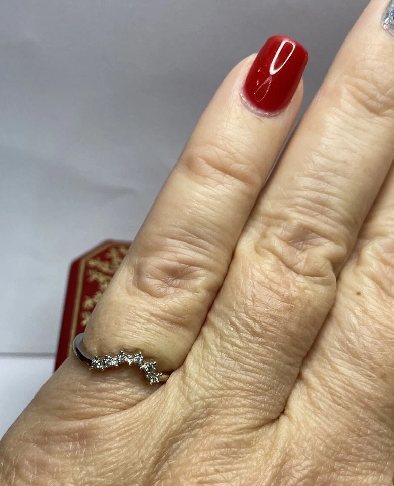 14k White Gold Diamond Pave Wedding Guard Jacket Bridal Curved Band Ring 4 3/4 - Image 2 of 4