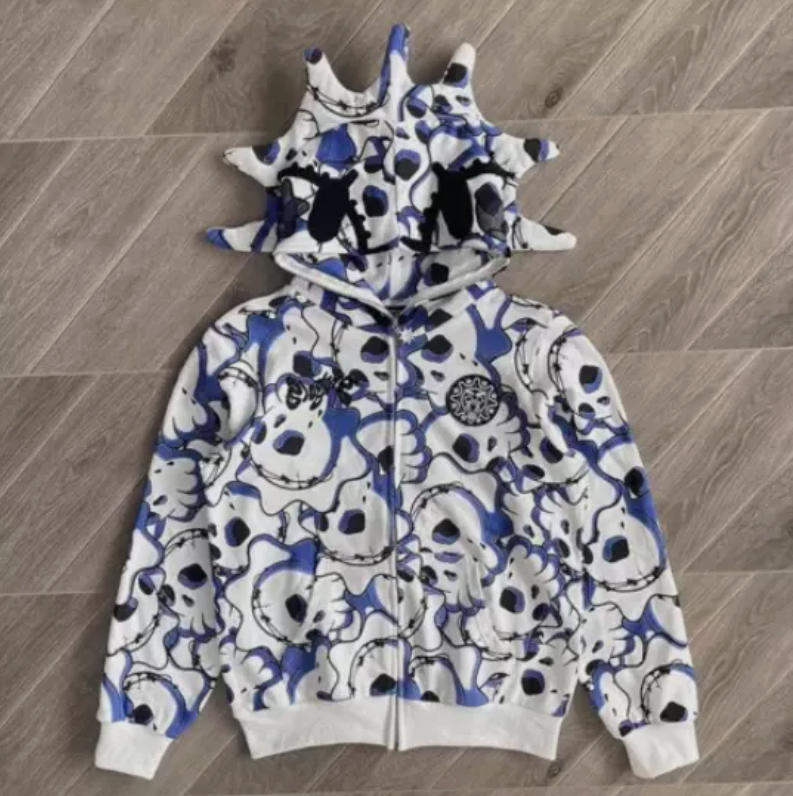 Glo Style Gang The Glory Full Zip Hoodie Blue cartoon print
