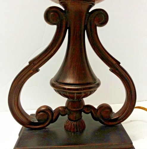 Vintage 22" Tall Bronze Wrought Iron & Orange Glass Footed Table Lamp Gothic - Picture 3 of 11