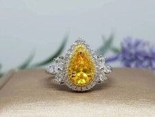 2Ct Pear Cut Lab-Created Citrine Double Halo Engagement Ring 925 Sterling Silver