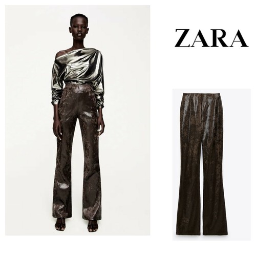 🆕️ZARA Womens Flared ANIMAL EMBOSSED PRINT Leggings Pants LARGE High Rise  Shiny 3028222700048 | eBay