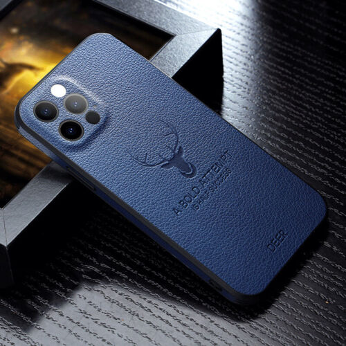 For iPhone 16 15 14 Pro Max 12 11 13 X Elk Deer Leather Silicone Soft Case Cover - Picture 13 of 18