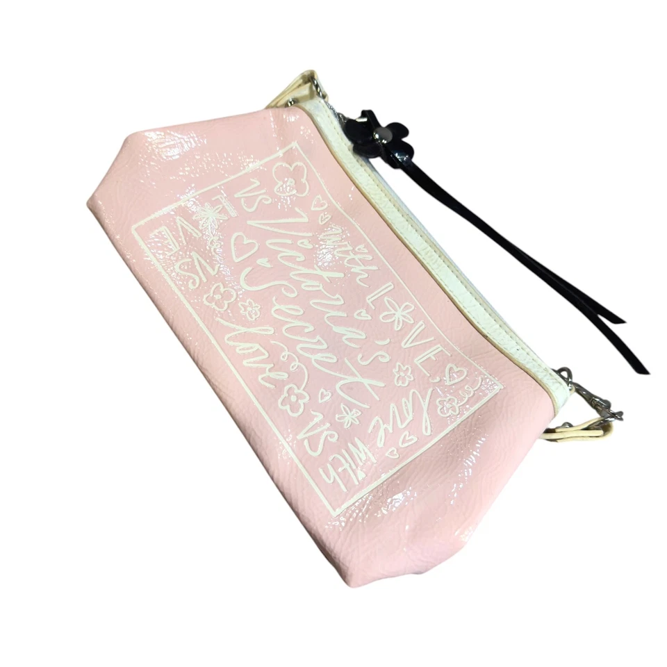 Bolso sin asas Victoria's Secret ROSA de cuero rosa con cremallera portátil maquillaje cosmético Foto 2 de 4