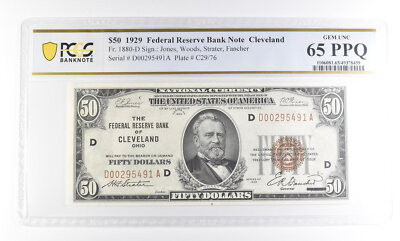 1929 $50 Cleveland OH Federal Reserve Bank Fr#1880-D Gem Unc 65