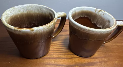 SET OF 2 VINTAGE McCoy Pottery Brown Drip Glaze Coffee Mugs Cups USA