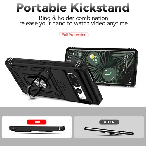 For Google Pixel 8 Pro 7 6a Magnetic Ring Stand Rugged Case Sliding Camera Cover - Picture 10 of 65