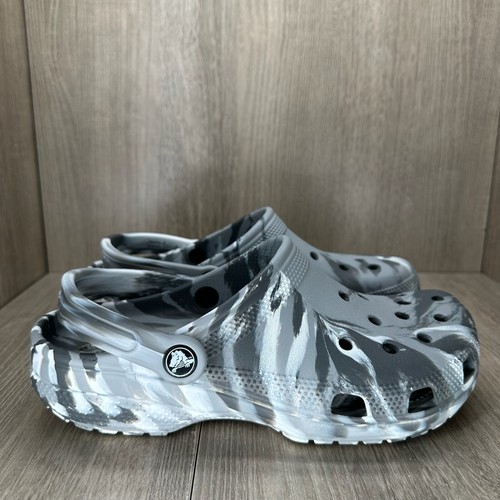 Crocs Sandals M7 W 9 Classic Marbled Clog Lightweight Slingback Slippers Gray