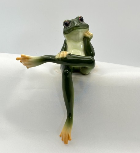Vintage Enesco Ceramic FROG FIGURINE – Thinking Pose Shelf Sitter – 7" tall