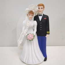 Lefton Bride Groom Military Uniform Cake Topper Porcelain VTG Army Dress Blues