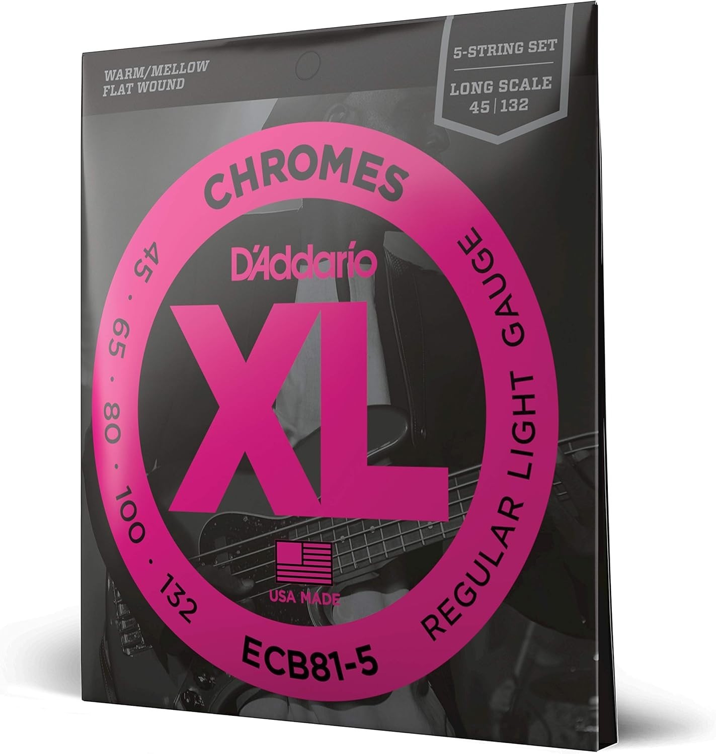 XL Chromes Flat Wound Bass Strings - 5 String, Long Scale