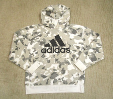 Adidas Hoodie Men Medium White Gray Camo Sweatshirt Pullover Kangaroo Pocket