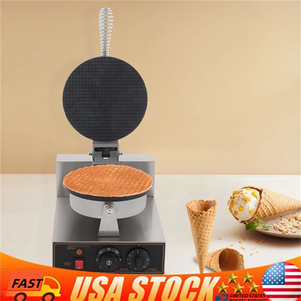 Commercial Electric Waffle Cone Maker 1200W Egg Roll Machine w/ Cone Mold