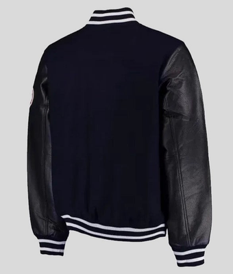 NY Yankees Black Wool and Leather Sleeves Varsity Bomber Jacket
