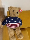 Ty Teddy Bear Beanie Plush w/ American Flag Knit Sweater Red Heart Tag — photo 2