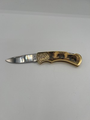   Franklin Mint Collector Knife   Wild Boar   24K Gold Embossed   EUC   