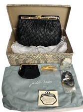 3 Pc. Judith Leiber Clutch Shoulder Bag Black Leather- Mirror-Comb- Coin Purse