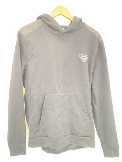 PRADA 2023 AW Nylon Triangle Logo Pullover Hoodie XL Cotton Black UJL20A
