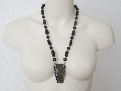 Goldobsidian Kette Tiki Anhänger Handarbeit Ethno Vintage 97,7 g/60 cm