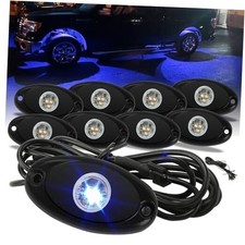 Quick Connect Rock Lights, 4M Extension Wires Each Light, 3 High 8 Pods Blue