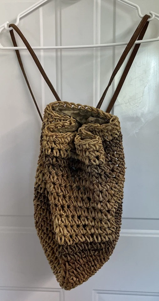 Bolso de hombro tejido de paja natural Express vintage saco con cordón Foto 2 de 4