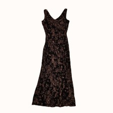 Vintage Y2K Dress Maxi Brown Velvet Burnout Paisley Forest Fairy Grunge 10