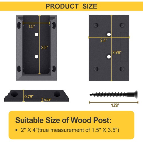 Deck Railing Bracket Connectors, 2x4 Brackets for Railing Wood Lumber Post, 2... - Picture 3 of 7