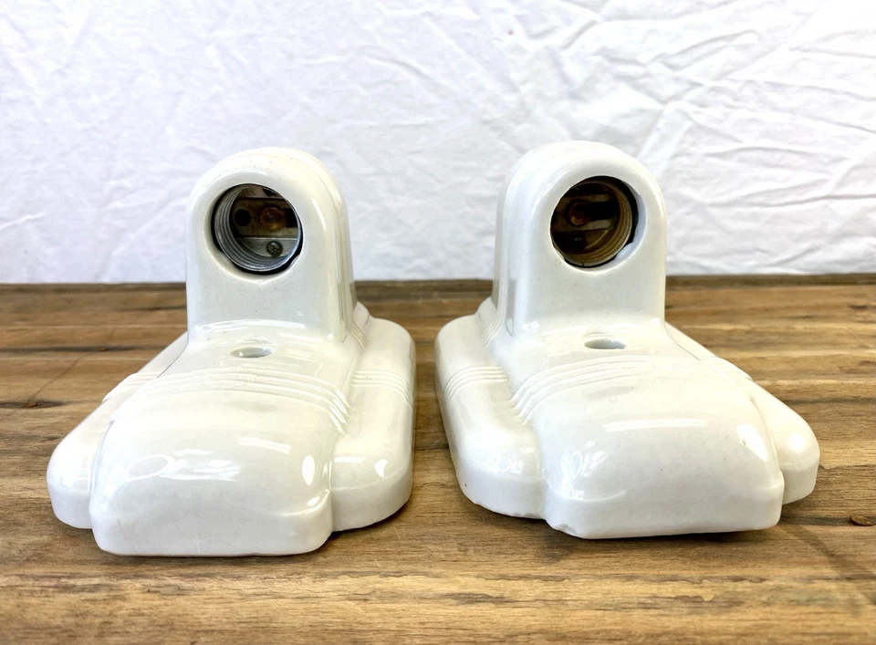 Juego (2) Apliques de porcelana blanca Paulding años 30-50 Art Deco/MCM COMO NUEVOS Foto 4 de 4