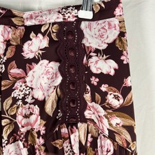 Altar'd State Maxi Skirt Womens Large Burgundy Floral Lace Tiered LACINDA Z318