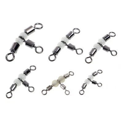10Pcs 3 Way Triple Glow Luminous Beads Fishing Rolling Swivels Tackle Connector - Bild 1 von 4