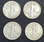 Lot of 4 WALKING LIBERTY HALF DOLLARS - 1935 D ~ 1942 ~ 1943 ~ 1944