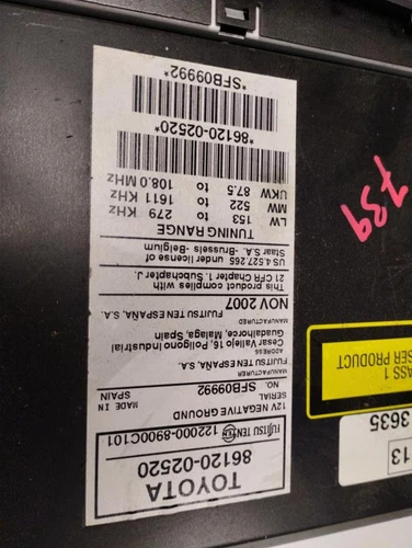 8612002520 Sistema Audio/Radio Cd para TOYOTA AURIS (E15) Luna+ 2008 152969 - Imagen 3 de 9