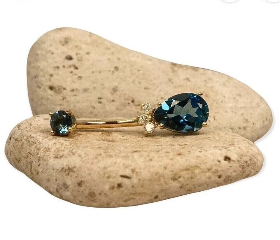 Ombligo topacio simulado corte pera de 1,00 quilates chapado en oro amarillo de 14 k. Foto 4 de 4