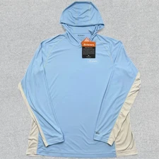 NEW Simms Solarflex Hoodie Men's Large Blue White Pullover Performance Fishing