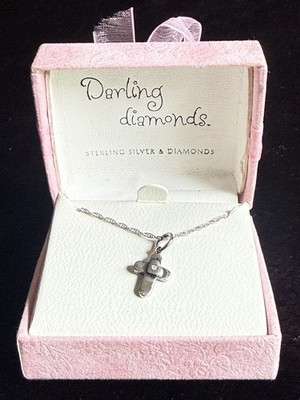 Darling Diamonds Sterling Silver And Diamond Cross & Heart Pendant Necklace 12  