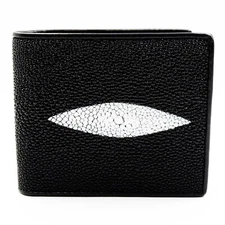 New Black Genuine Ray Leather skin Men Bi-fold Coin Purse Wallet Free Shipping.