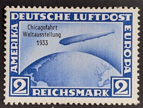 SCARCE 1933 Germany 2RMk Chicago World Exbn Zeppelin Airmail stamp Mint Cat €100 - Afbeelding 1 van 2