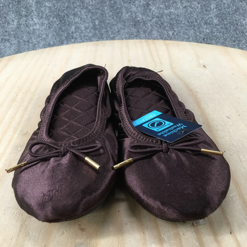 Sapatos Isotoner Feminino 5-6 Sloan Cetim Sapatilhas de Balé Marrom Conforto Biqueira Redonda - Imagem 4 de 4