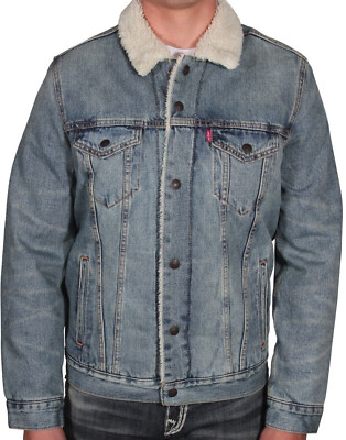 Levi s Men s Sherpa Blue Denim Trucker Jacket sz L NEW AUTHENTIC