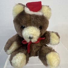 Vintage Russ Berrie Plush Christmas Bear Santa hat red bow Mini Stuffed Toy 4  