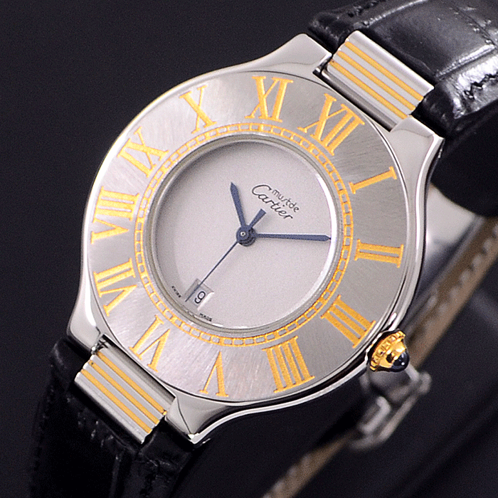 CARTIER MUST 21 BIG SIZE QUARTZ SILVER DIAL DATE DRESS MEN display picture 2