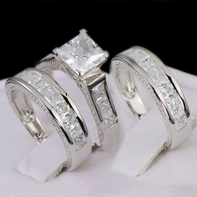 Sein & Ihr Prinzessin Simulierte Gemtone Silber Hochzeitsring Verlobungsring Set