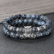 Onyx Beads Owl Bracelet-Natural Stone Energy Bangles Couple Friendship Bracelets