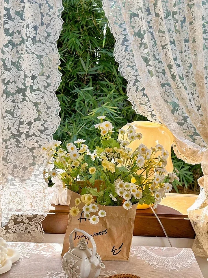 Cortinas de gasa bordadas vintage cortina de encaje para cortinas de dormitorio sala de estar Foto 3 de 4