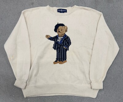 RARE Vintage Ralph Lauren Polo Bear Knit Sweater Size Medium