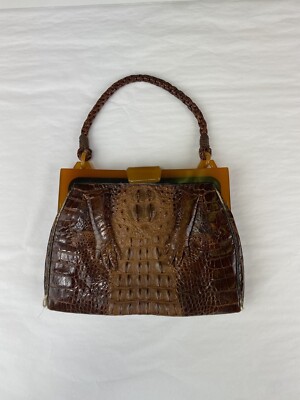 Vintage Crocodile Alligator skin 1940s Hands Novelty Purse and Lucite As Is 