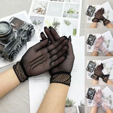 1 Pair Women Black White Uv-proof Driving Gloves See Through Bow Mesh Gloves
