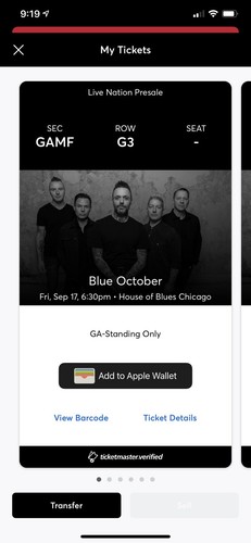 Blue October Concert GA 1 Tickets 1-6