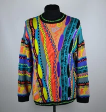 Rare Vintage Steven Land Mens Multi Color 3D Knit Sweater Size XL