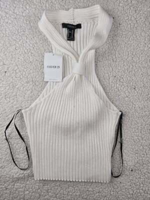 NWT! FOREVER 21 Size XL Women's White Ribbed Halter Crop Top