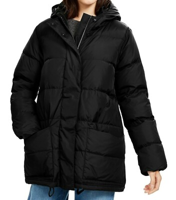 Eileen Fisher Hooded Down Puffer Jacket Coat Black Size M NWT